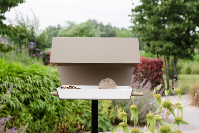 Heeej 'Open Diamond op paal' - vogelvoederhuisje - Sand / White