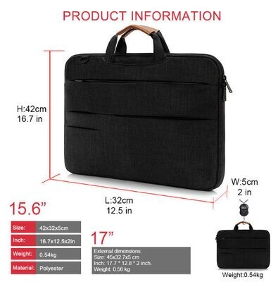 Kingslong 15,6-calowy pokrowiec na laptopa z kieszeniami na akcesoria, torba na notebooka z wieloma kieszeniami.