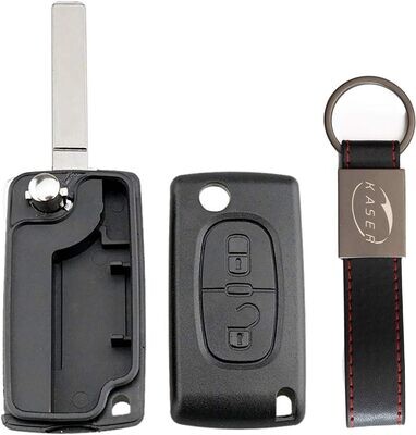 kaser Cover Key Shell for Citroen - Fob Case Flip Remote Key 2 Buttons for Citroen C1 C2 C3 C4 C5 with Leather Keyring (Battery on the board)