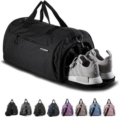 Fitgriff® Sportowa torba na siłownię dla mężczyzn i kobiet - z przegrodą na buty i kieszenią na mokre ubrania - torba fitness szary 58 x 31 x 31 cm (Medium)