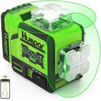 Huepar 2x360° Bluetooth Laser Level Self-Leveling Outdoor Green Beam Cross Line Laser with Pulse Mode, Remote Controller, Rechargeable Li-ion Battery and Hard Carry Case