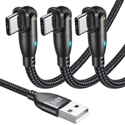 AUFU Kabel USB C 3,1 A [3 sztuki 2 m], kabel do ładowania 180°, kabel do szybkiego ładowania QC3.0, kabel do transmisji danych, kompatybilny z Samsung Galaxy S23, S22, S21, S20, S10, S9, S8