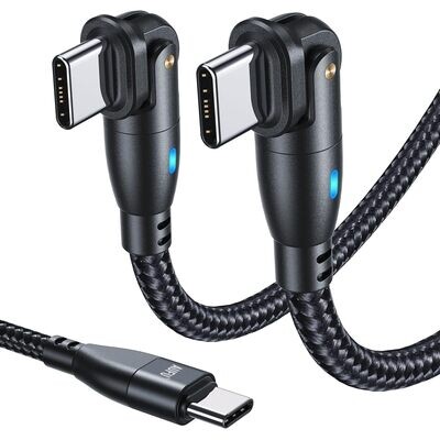 AUFU Kabel USB C na USB C 60 W [2 sztuki 2 M] PD 3.0 180° kabel do ładowania USB C, trwały nylon, 90 stopni, kompatybilny ze smartfonami, laptopami