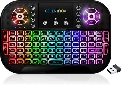 GECENinov GECEN mini bezprzewodowa mini klawiatura, 7 kolorów RGB Backlit, 2,4 G, możliwość ponownego ładowania, mysz Combo, kompatybilna z komputerami PC, laptopami, telewizorami Smart TV.