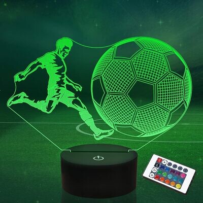Lightzz Prezenty piłkarskie dla dzieci chłopców, 3D iluzja lampka nocna piłkarz z pilotem zdalnego sterowania + dotyk 16 kolorów migających + timer lampy biurkowe dla mężczyzn sportowych fanów