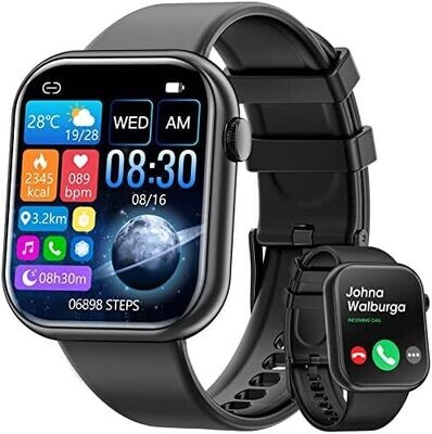 Smartwatch męski Odpowiedź/Wykonuj połączenia,1.85 Smartwatch pełny ekran dotykowy,wodoodporny sportowy zegarek IP67,Fitness Smart Watch z tętnem tlenu we krwi dla Androida i iOS