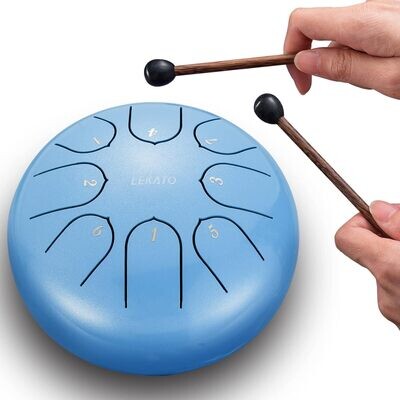 LEKATO Steel Tongue Drum 6 cali 8 Tonów, Mini Stalowy Bęben Klucz C Początkujący Bęben Zen Perkusja do Medytacji Joga Edukacja Muzyczna, Najlepszy Prezent dla Początkujących Dorosłych, Niebieskie Nieb