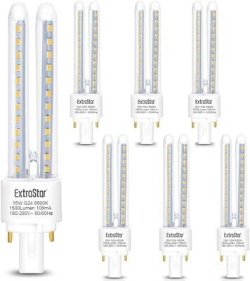 EXTRASTAR 2 Żarówki LED PLC Rura 2U, 15W, Kukurydza G24, 1500Lm, Zimne światło 6500K, Nie regulowane, Pakiet 6 szt.