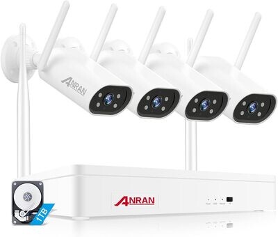 ANRAN 2K HD 3MP kamera do monitoringu, zestaw zewnętrzny, Wi-Fi, 8CH 5 MP NVR z kamerami 4 x 3 MP, widoczność w nocy HD 30 m i wykrywanie ruchu, dwukierunkowe audio, nagrywanie 24/7 z dyskiem twardym