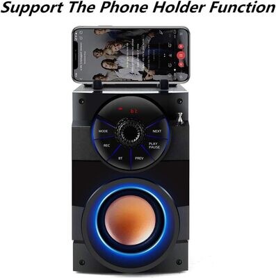 Głośnik Bluetooth, Przenośny głośnik Bluetooth z basami o dużej mocy, 2 głośnikami, światłami LED, radio FM, pilotem zdalnego sterowania, odtwarzaczem MP3, potężnym głośnikiem