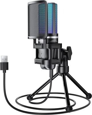 Mikrofon USB do gier na PC, pojemnościowy mikrofon komputerowy TONOR RGB ze statywem, szybkim wyciszaniem, kontrolą wzmocnienia, do gier, zestaw mikrofonów kardioidalnych do laptopów/PS4/PS5 TC777 Pro