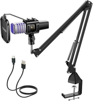 Tonor USB Mikrofon Do Gier, RGB Zestaw Mikrofonów Do Streamowania, PC Podcasty Nagrywanie Mikrofon Komputerowy Dla Ps4/5, Kardioidalny Mikrofon Pojemnościowy Z Regulowanym Wysięgnikiem Stojak TC30S+