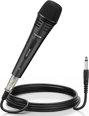 TONOR Dynamiczny mikrofon z kablem XLR 5 m, jack 6,35 mm, mikrofon ręczny, mikrofon kompatybilny z JBL Partybox, urządzenie do karaoke, mikromiks do DVD/telewizora/KTV audio/miksera