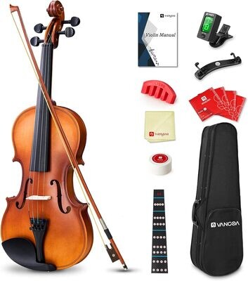 Vangoa 4/4 pełnowymiarowy zestaw skrzypiec akustycznych dla dorosłych początkujących uczniów z futerałem na skrzypce, smyczkiem, kalafonią, oparciem na ramię, tunerem, strunami, instrukcją