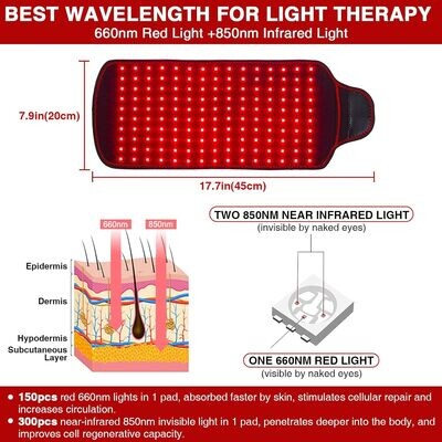 JOBYNA Terapia na podczerwień i terapia czerwonym światłem w przypadku bólu ciała, 660 nm i 850 nm LED Red Light Therapy, lampa na podczerwień z timerem, 3 temperatury głębokiej terapii dla pleców,