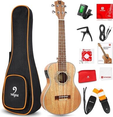 Elektryczne, akustyczne ukulele, tenorowe, 66 cm, lite drewno, mahoń, z 2 pasmami EQ, torba do przenoszenia, praktyczne zestawy dla początkujących i profesjonalistów, firmy Vangoa