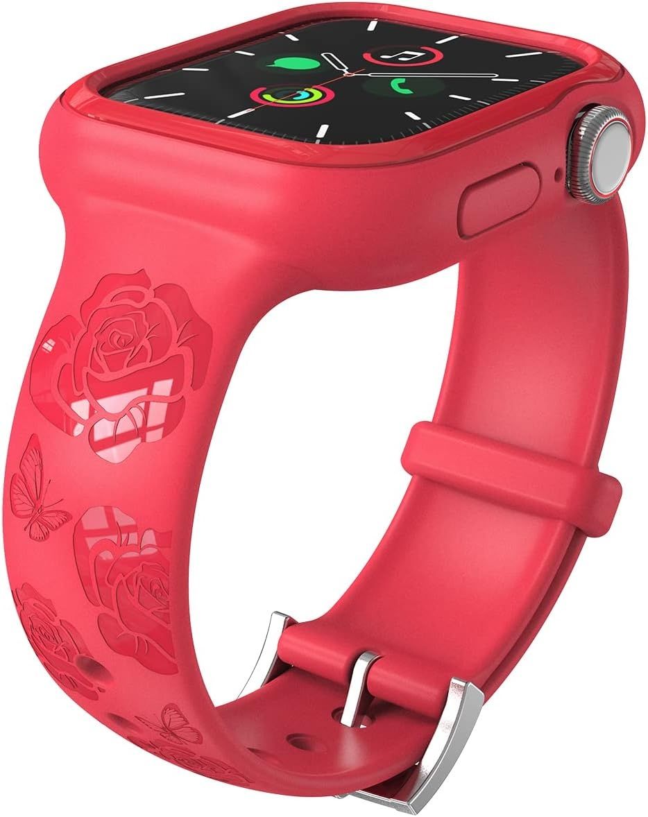 Etui z bransoletką dla Apple Watch (40/41 mm), czerwone, z różami.