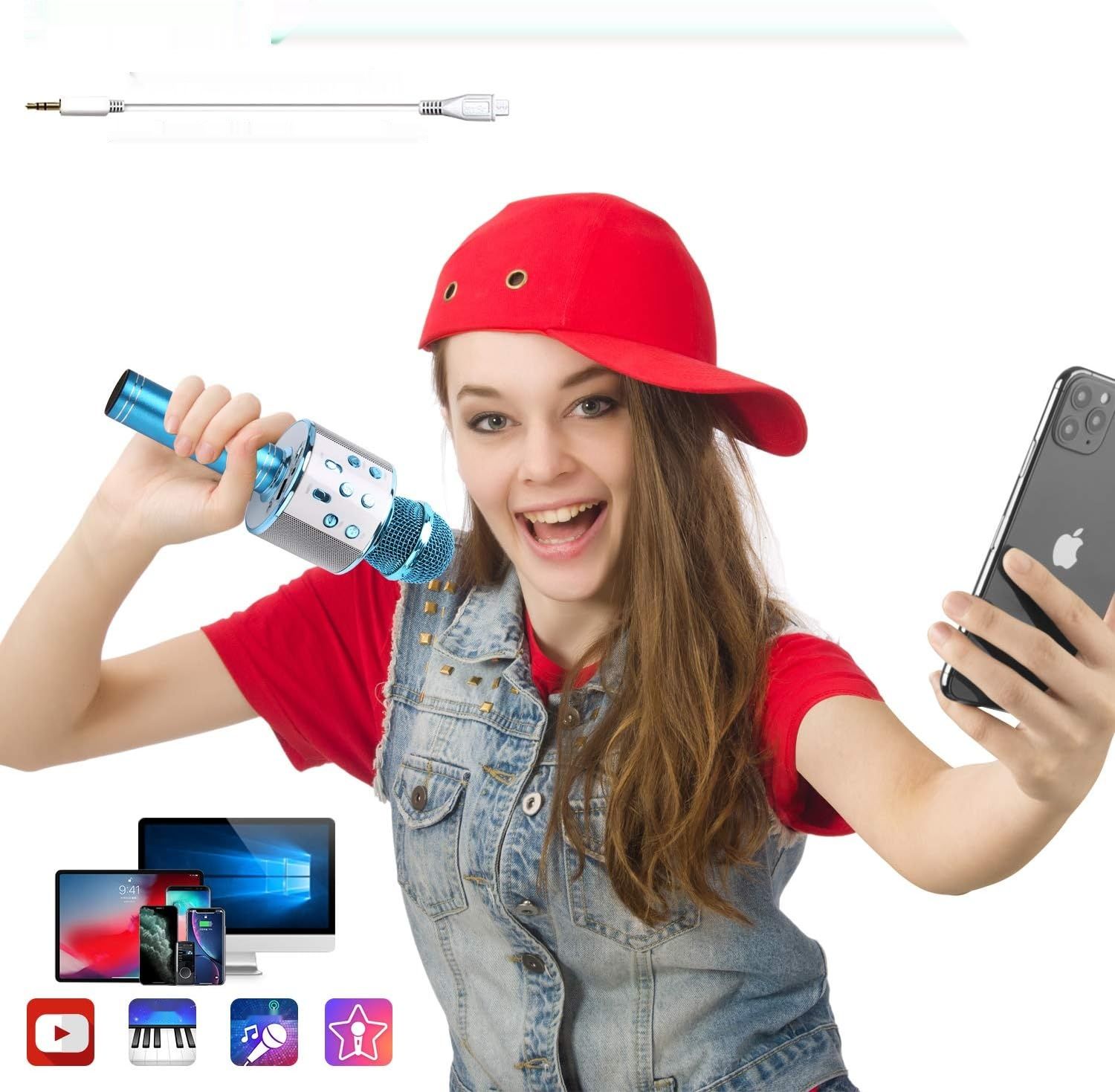 KIDWILL Bluetooth Karaoke Mikrofon, 5 w 1 bezprzewodowy z głośnikiem, FM rádio