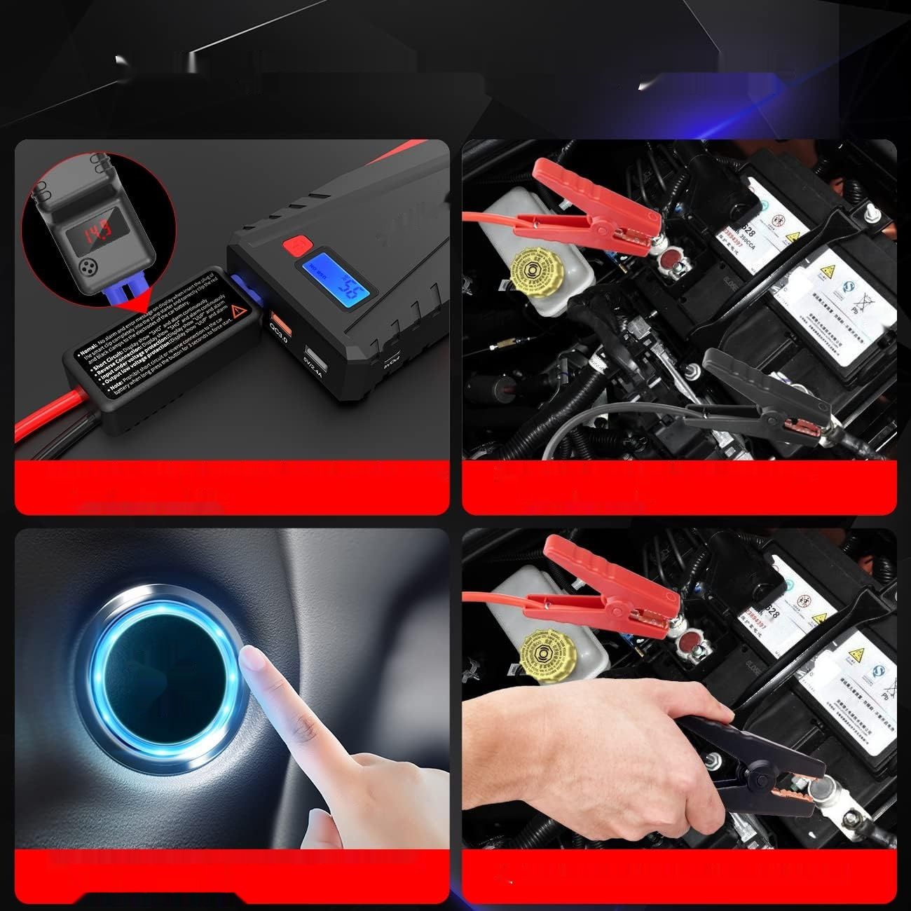 DINKALEN Jump Starter Power Bank, 12800 mAh, dla 7.0 L Benzyny lub 5.5 L Diesla