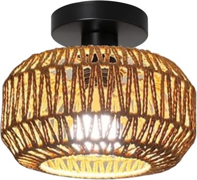 Boho Rattanowa Lampa Sufitowa Wisząca Vintage do Salonu, Jadalni, Sypialni