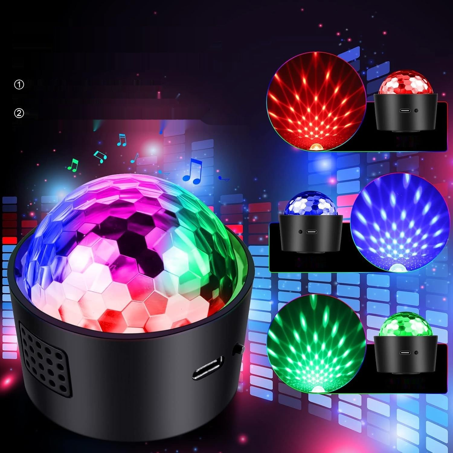 SEBRUANC Disco Light LED Sterowane Muzyką, 380 mAh USB Typu C DJ Kula