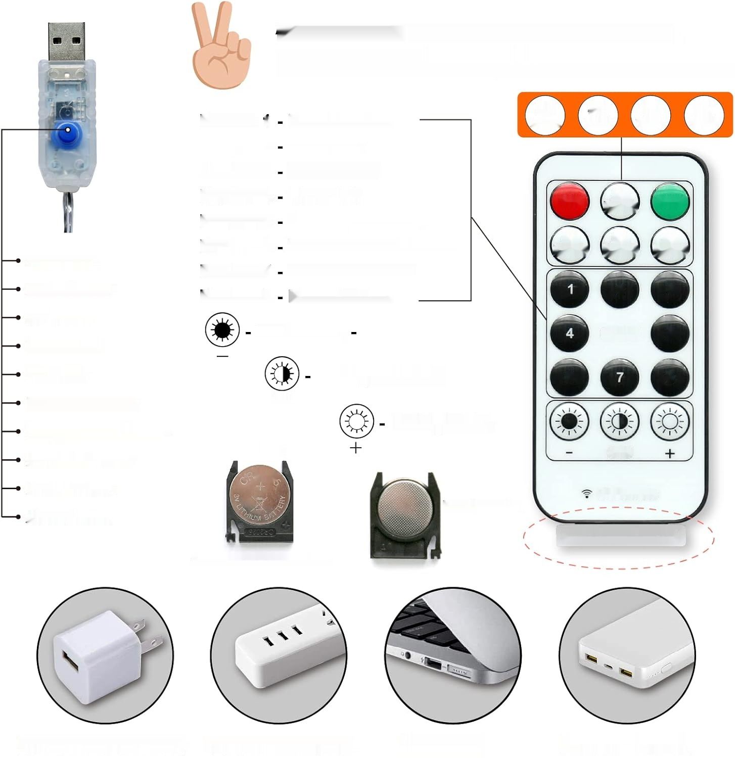 Łańcuch świetlny LED, 100 m, 8 trybów, USB, z klamerkami i hakami.