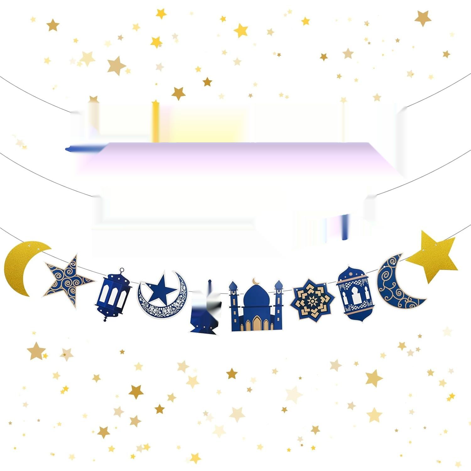 Baner Ramadan Kareem, Girlanda Eid Mubarak, Baner Brokatowy Niebieski