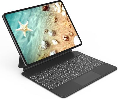seenda Klawiatura Bluetooth z etui, kompatybilna z iPad Pro 12,9 cala, bezprzewodowa klawiatura z białym podświetleniem, czarna