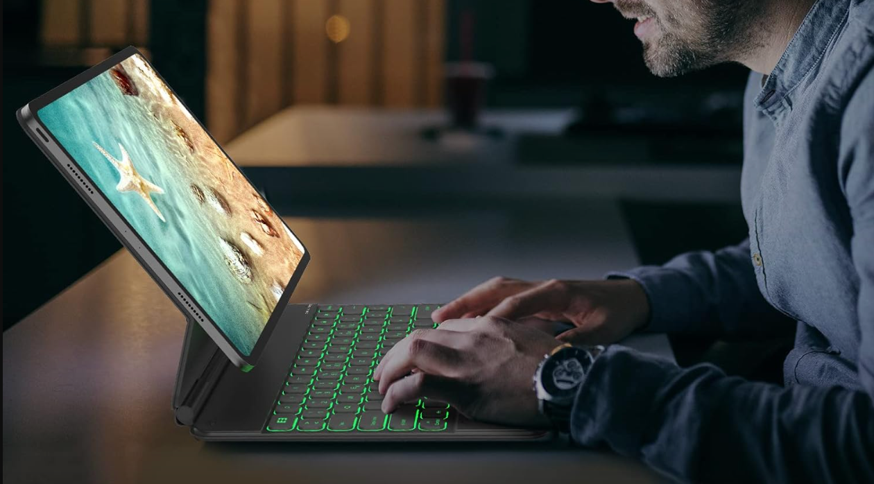 seenda Klawiatura Bluetooth z etui, kompatybilna z iPad Pro 12,9 cala, bezprzewodowa klawiatura z białym podświetleniem, czarna