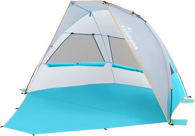Wolfwise 3-osobowy Przenośny Namiot Plażowy Upf 50+ Parasol Przeciwsłoneczny Z Rozkładaną Podłogą, Niebieski