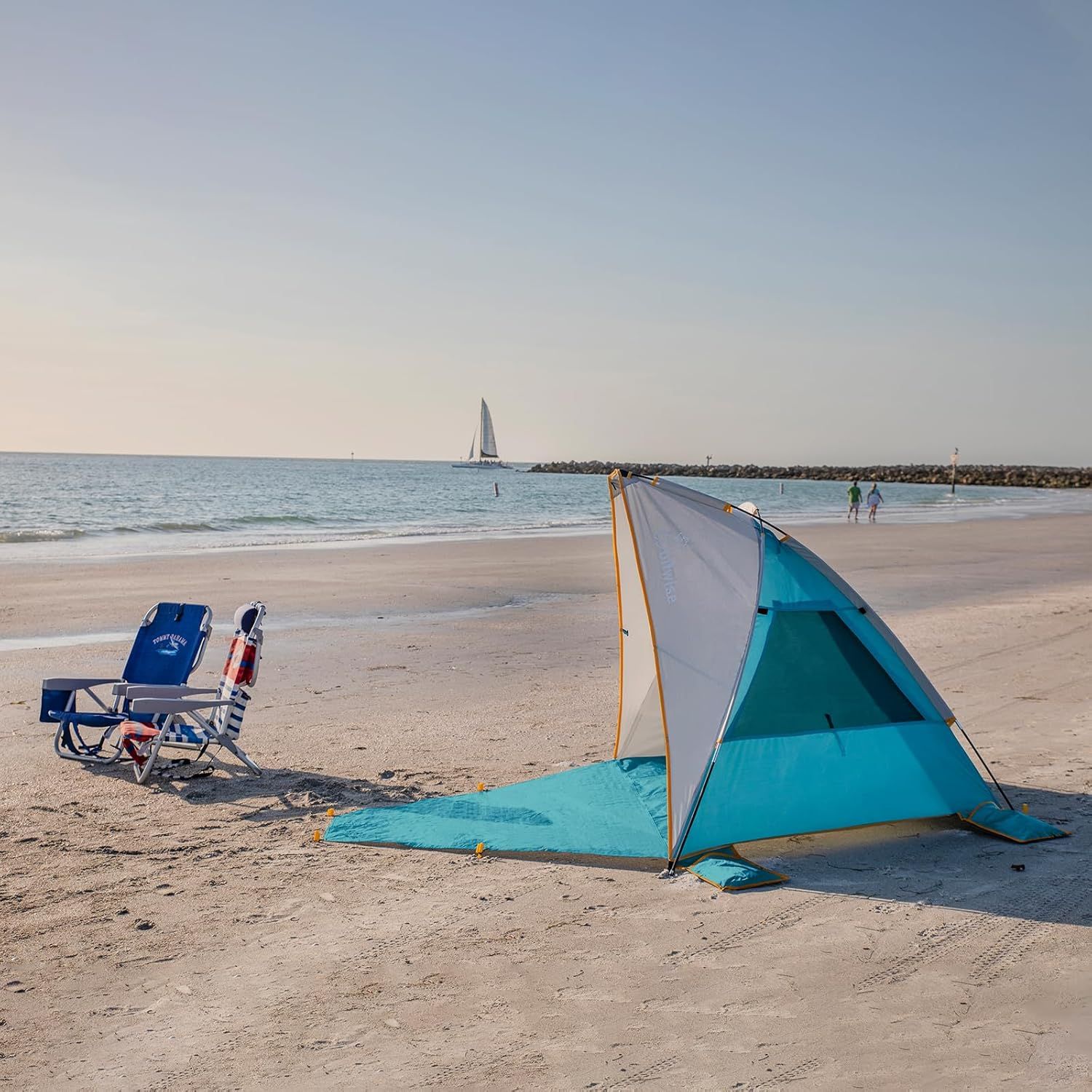Wolfwise 3-osobowy Przenośny Namiot Plażowy Upf 50+ Parasol Przeciwsłoneczny Z Rozkładaną Podłogą, Niebieski