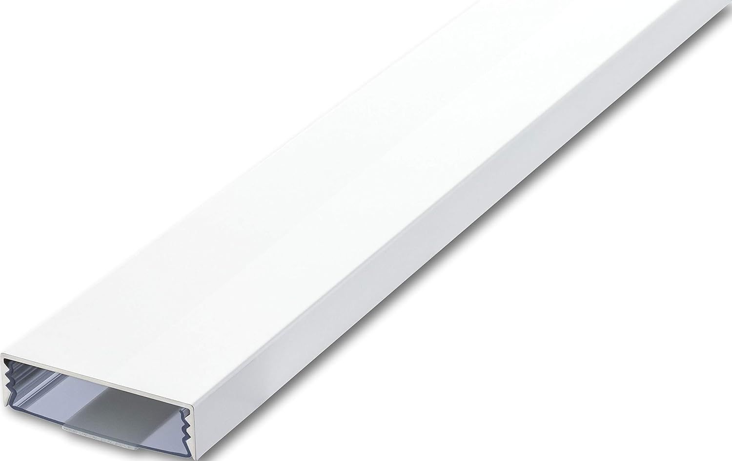 Płaski design aluminiowy kanał kablowy lakierowany w kolorze białym na wysoki połysk RAL9003 samoprzylepny 50 mm x 15 mm