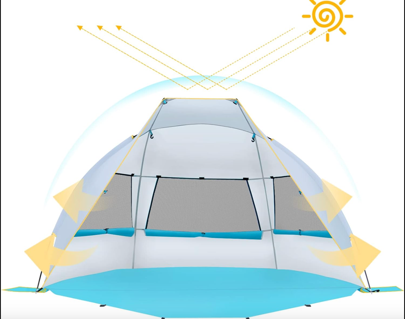 Wolfwise 3-osobowy Przenośny Namiot Plażowy Upf 50+ Parasol Przeciwsłoneczny Z Rozkładaną Podłogą, Niebieski