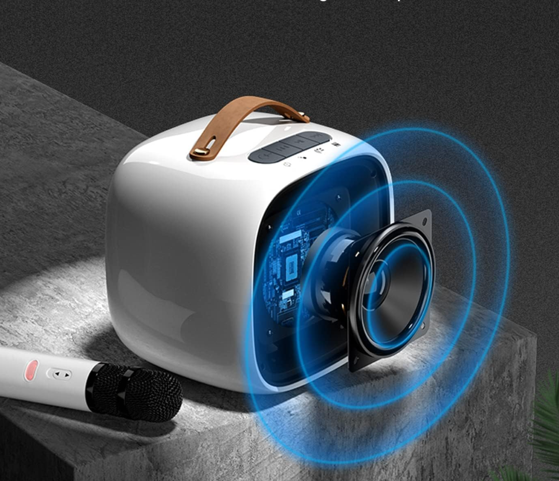 Urządzenie do karaoke, 30 W, Bluetooth, przenośny system PA z 2 bezprzewodowymi mikrofonami, głośnik z uchwytem na telefon komórkowy