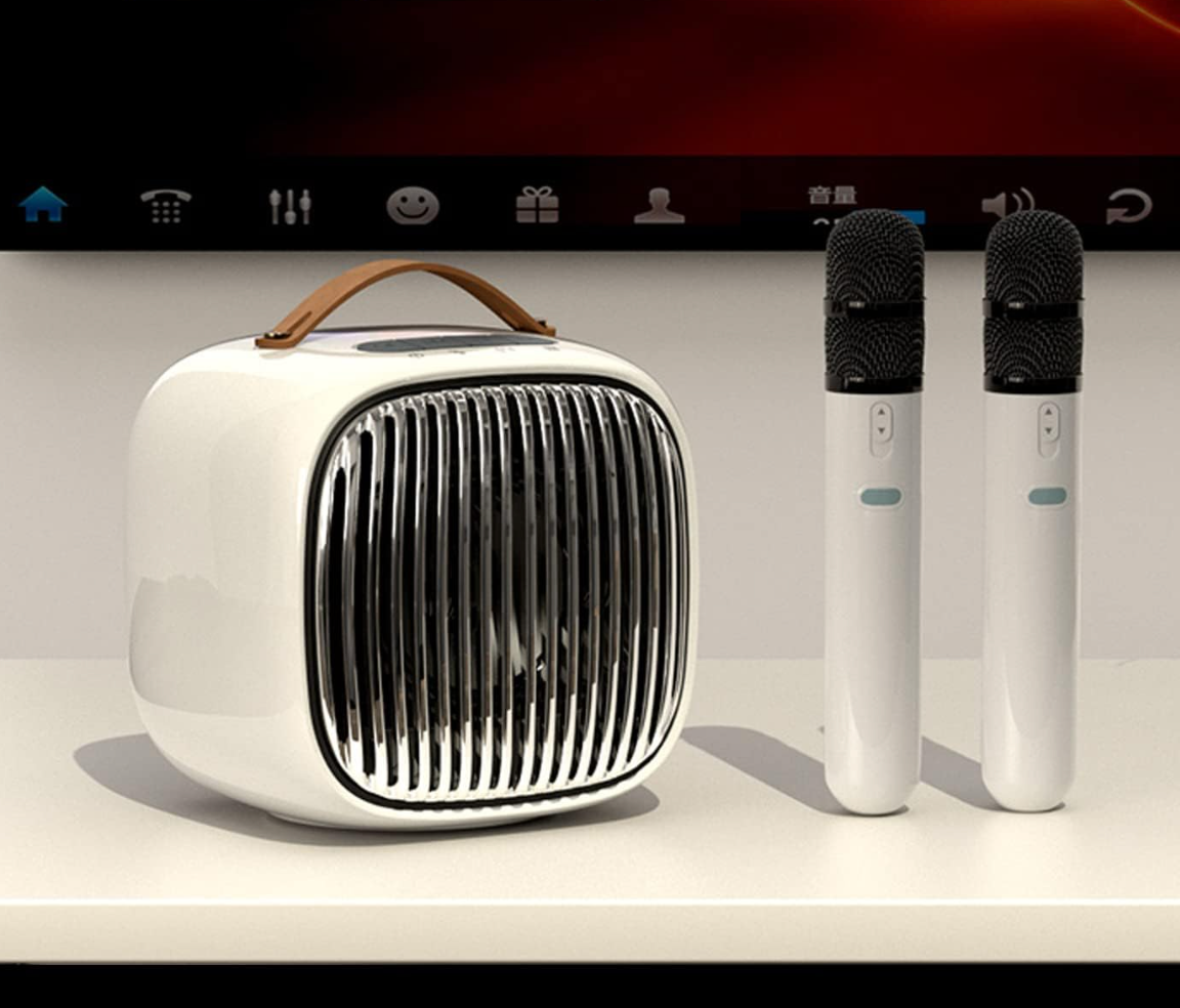 Urządzenie do karaoke, 30 W, Bluetooth, przenośny system PA z 2 bezprzewodowymi mikrofonami, głośnik z uchwytem na telefon komórkowy
