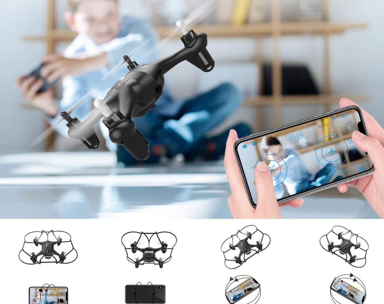AToyX AT-96 Drone z kamerą HD Helikopter FPV Mini WiFi Drone Quadcopter z trybem Headless Samolot Mini Pilot zdalnego sterowania Zabawka dla dzieci lub początkujących - Czarny
