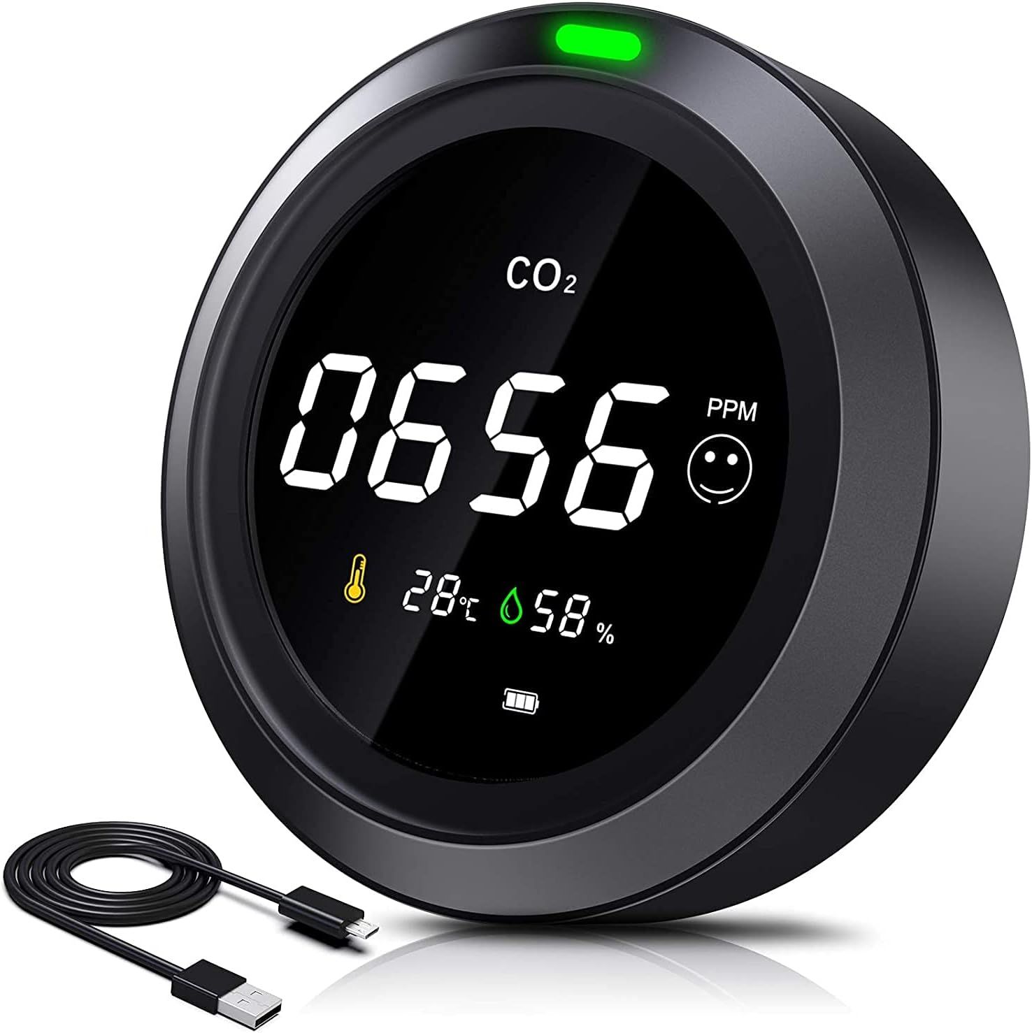 CURCONSA miernik CO2, miernik CO2 3 w 1, temperatura otoczenia i wilgotność powietrza, 400 ~ 5000 ppm, akumulator litowy wielokrotnego ładowania o pojemności 2400 mAh, nadaje się do sypialni, biura,