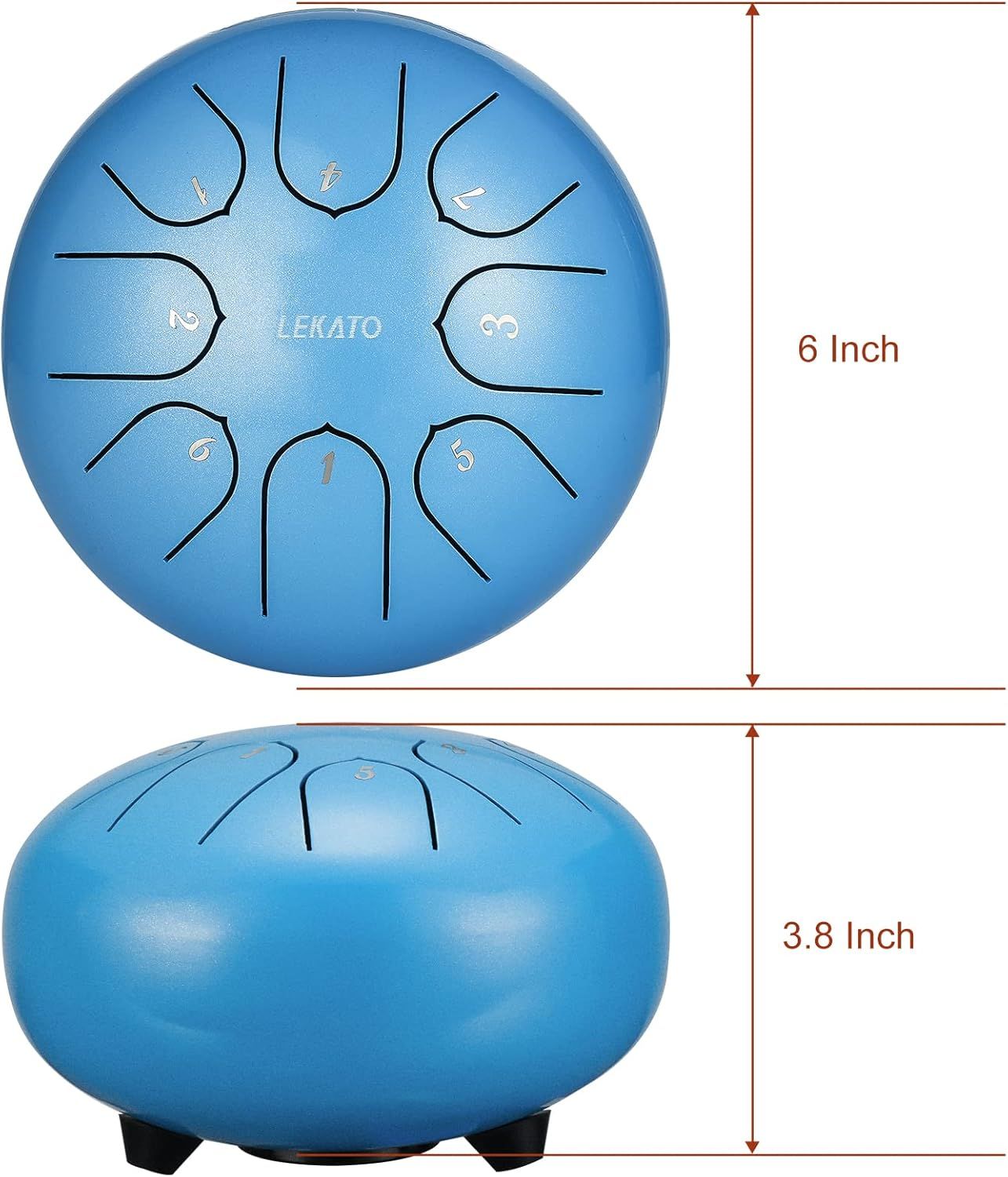 LEKATO Steel Tongue Drum 6 cali 8 Tonów, Mini Stalowy Bęben Klucz C Początkujący Bęben Zen Perkusja do Medytacji Joga Edukacja Muzyczna, Najlepszy Prezent dla Początkujących Dorosłych, Niebieskie Nieb