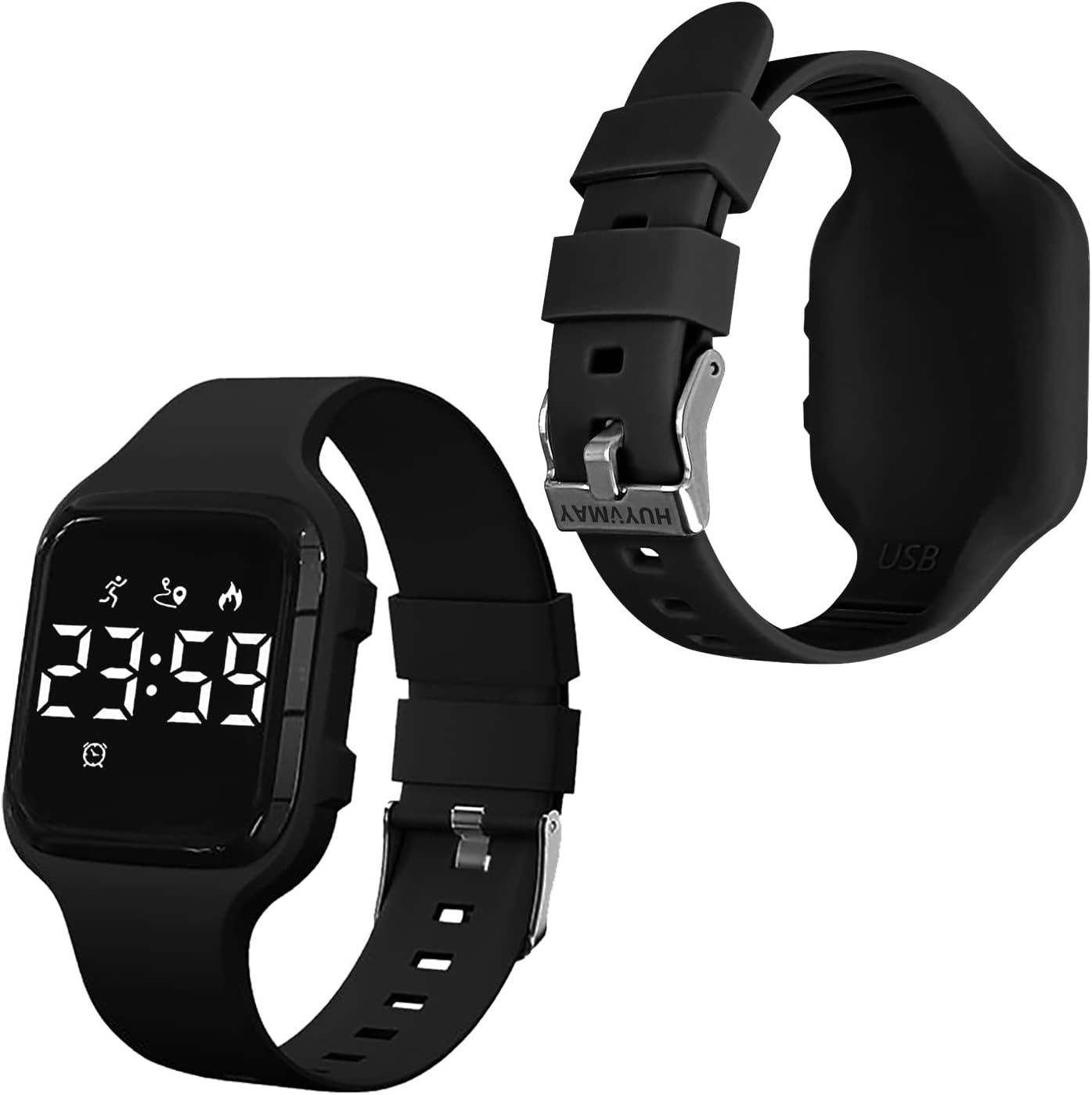 HUYVMAY Fitness Tracker Zzegarek z Krokomierzem, Zegarek Fitness bez Bluetooth/Aplikacji/Telefonu, Wodoszczelny Zegarek Fitness dla Chłopców Dziewcząt Dzieci, Zegarek na Rrękę ze Stoperem, 3 Budziki