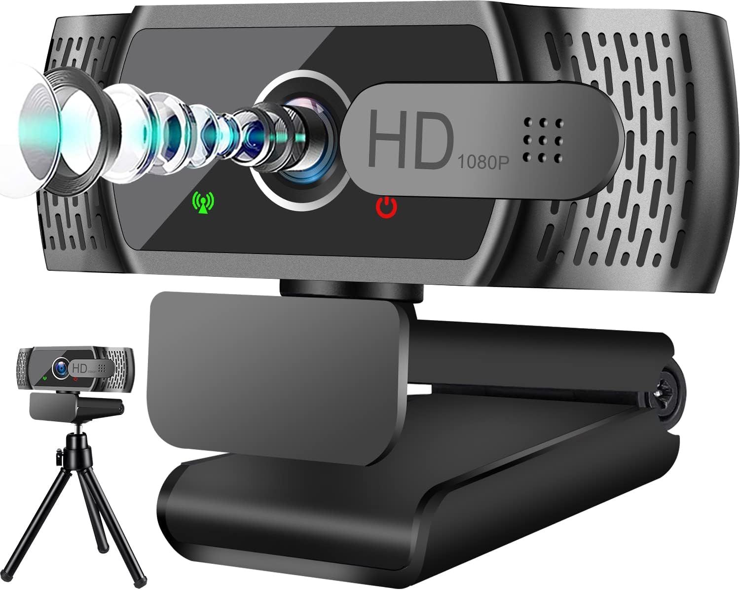 neefeaer kamera internetowa HD1080P z mikrofonem, automatyczna korekcja światła, USB PC kamera internetowa z osłoną, kąt szeroki 90°, korekcja ekspozycji, Plug &amp; Play, do komputera, laptopa, komputera