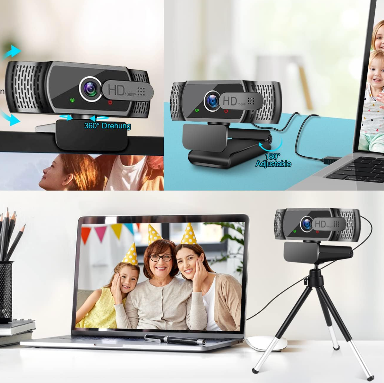 neefeaer kamera internetowa HD1080P z mikrofonem, automatyczna korekcja światła, USB PC kamera internetowa z osłoną, kąt szeroki 90°, korekcja ekspozycji, Plug &amp; Play, do komputera, laptopa, komputera