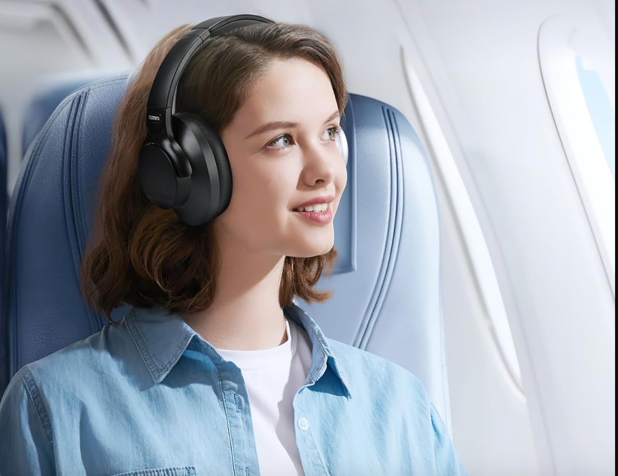 TUINYO Bezprzewodowe słuchawki - słuchawki nauszne Bluetooth z redukcją szumów z czasem odtwarzania 50 h, głęboki bas Hi-Fi dźwięk stereo i wygodne nauszniki do podróży, domu i biura