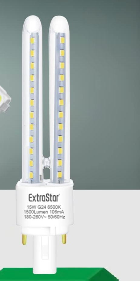EXTRASTAR 2 Żarówki LED PLC Rura 2U, 15W, Kukurydza G24, 1500Lm, Zimne światło 6500K, Nie regulowane, Pakiet 6 szt.