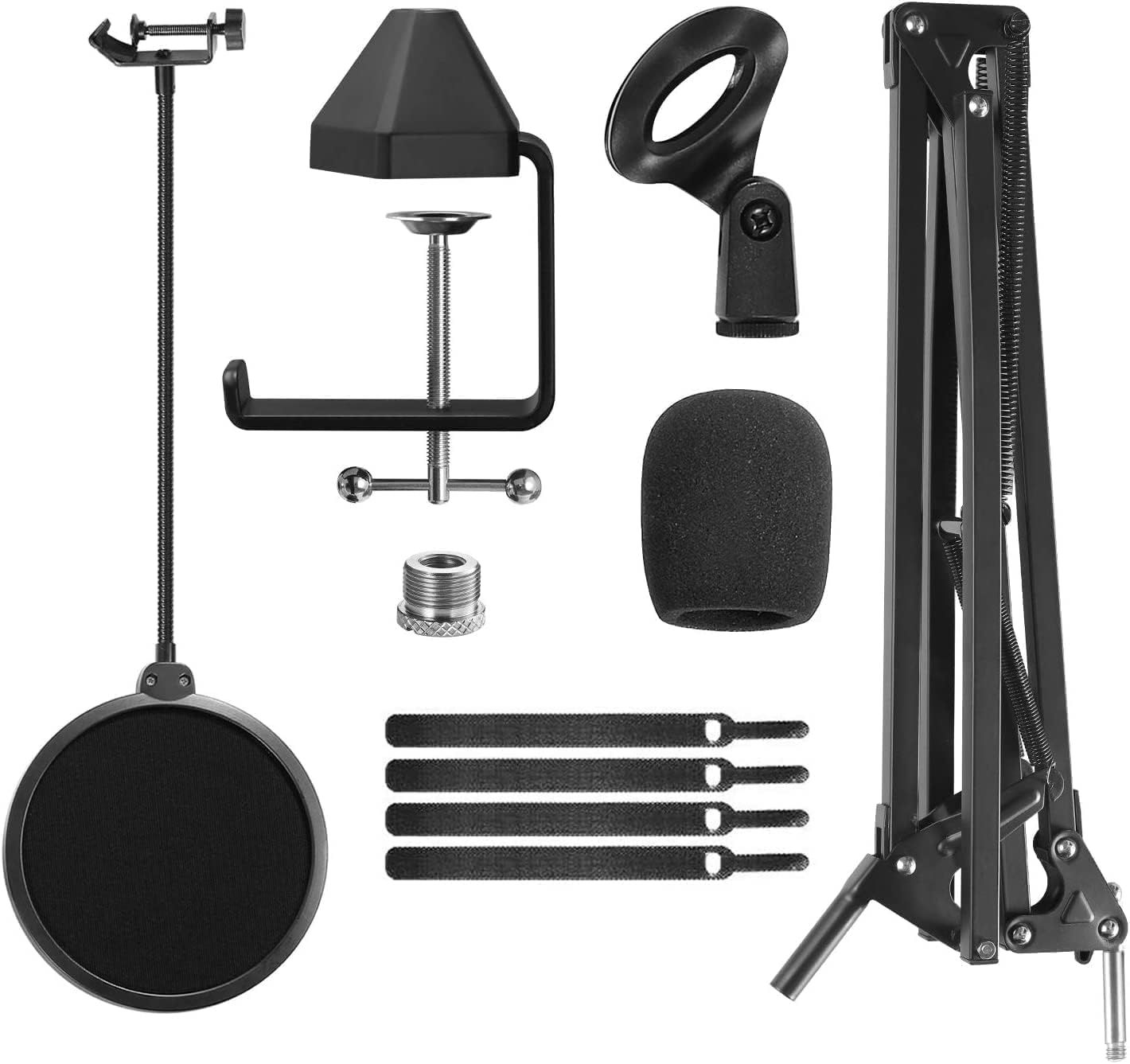 Stojak na mikrofon z ramieniem, Tonor T20 regulowany, wysięgnik nożycowy, stojak z filtrem pop, adapter 3/8” do 5/8”, klips mikrofonowy, ulepszony zacisk o dużej wytrzymałości, do Blue Yeti Nano Snowb