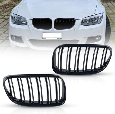 TOPTHAN E92 Czarna atrapa chłodnicy Kidney dla BMW Serii 3 Typ E92 (Coupe) i E93 (Kabriolet) rok produkcji 04/2010-09/2013 (tylko LCI) Atrapa w kolorze czarnym błyszczącym