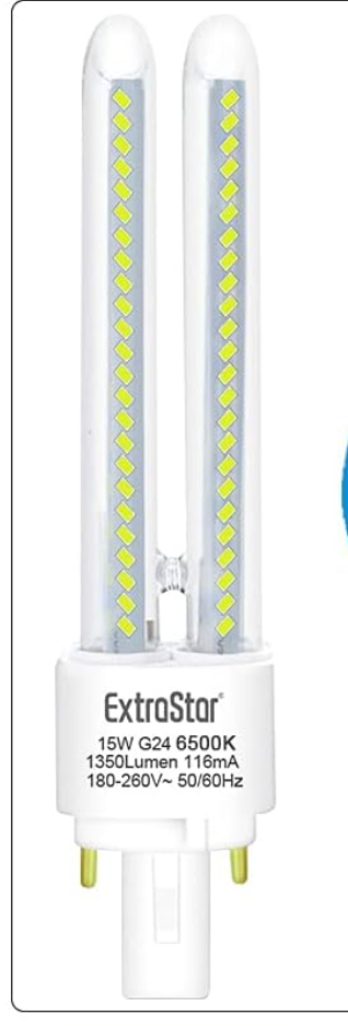 EXTRASTAR 2 Żarówki LED PLC Rura 2U, 15W, Kukurydza G24, 1500Lm, Zimne światło 6500K, Nie regulowane, Pakiet 6 szt.