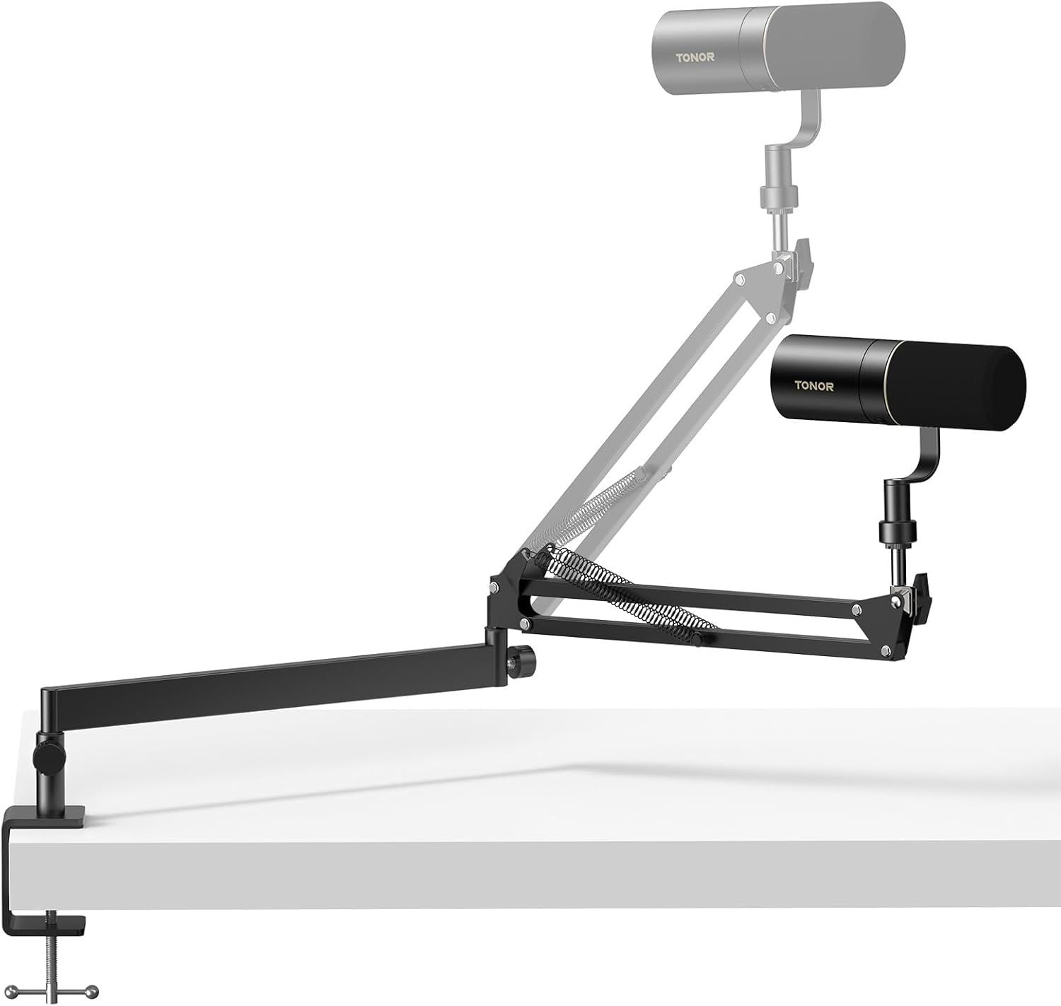 TONOR Wysięgnik mikrofonu, niskoprofilowy statyw mikrofonowy Premium do nagrywania podcastów dla graczy, w pełni regulowany, obracany o 360 °, składany o 90 °, do HyperX Blue Yeti Shure Rode T20LP