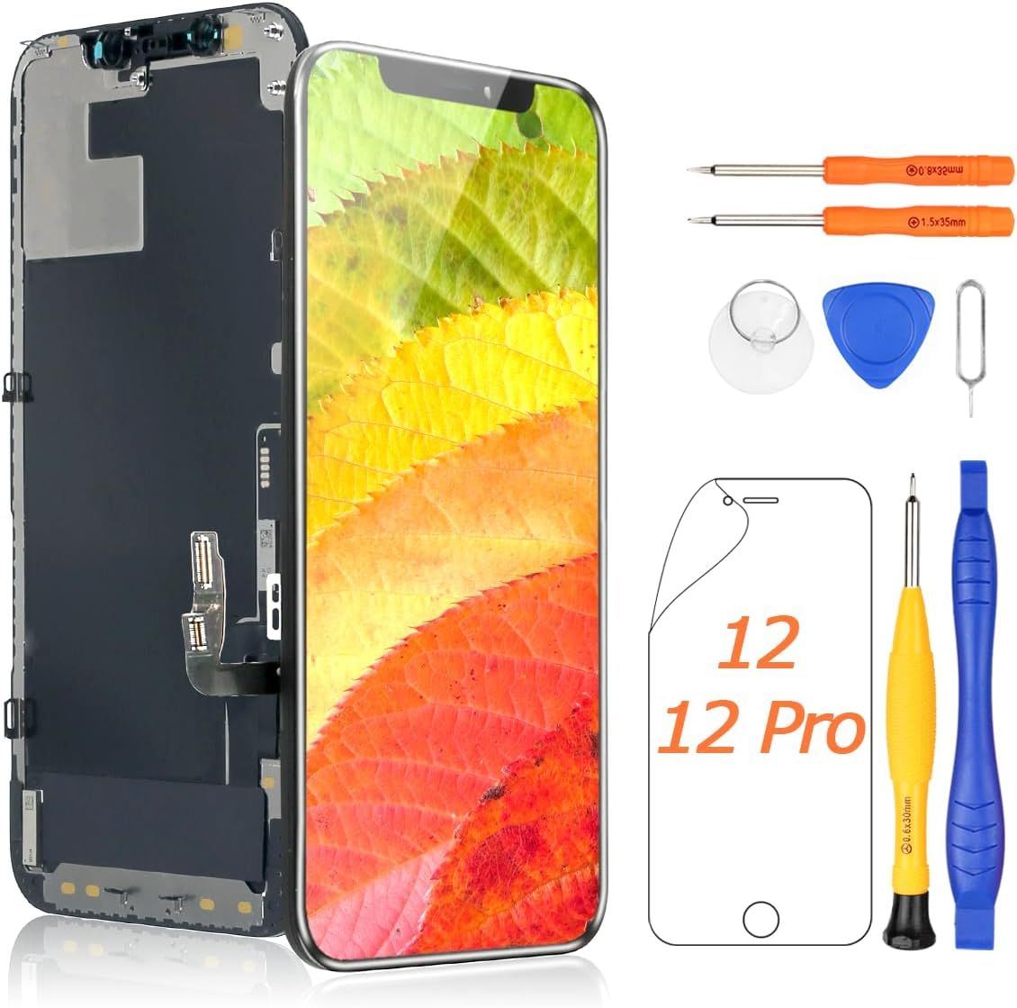 Yodoit Wyświetlacz do telefonu 12/12 pro LCD Wyświetlacz Ekran Czarny Wstępnie Zmontowany Dotykowy Wyświetlacz Szkło Zestaw Naprawczy 6,1 Cala