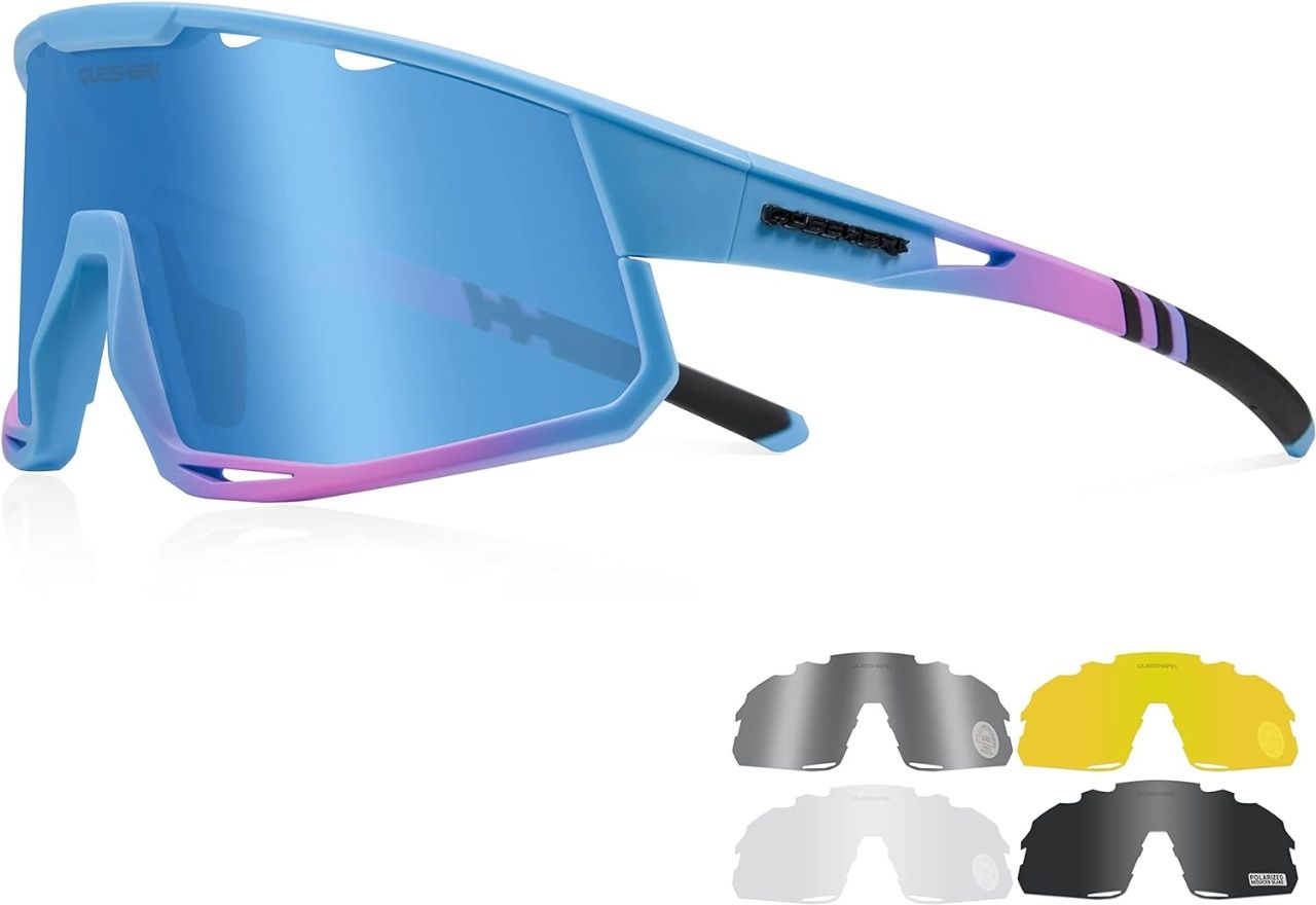 Queshark Okulary sportowe z polaryzacją UV400 i 5 wymiennymi soczewkami.