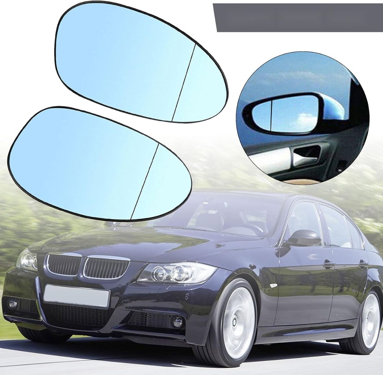 Szkło lusterka kompatybilne z BMW, podgrzewane, asferyczne, niebieskie.